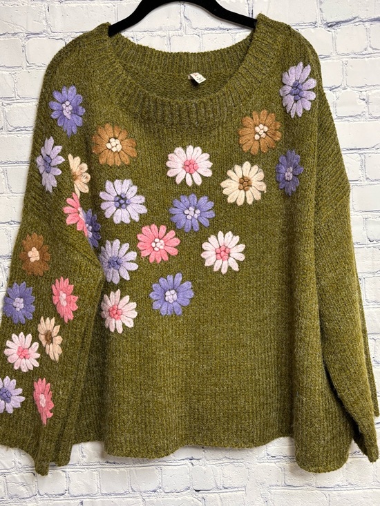 Anthropologie Sweaters - RAGA Anthropologie Green Daisy Embroidered Chunky Cottagecore Boho Sweater L